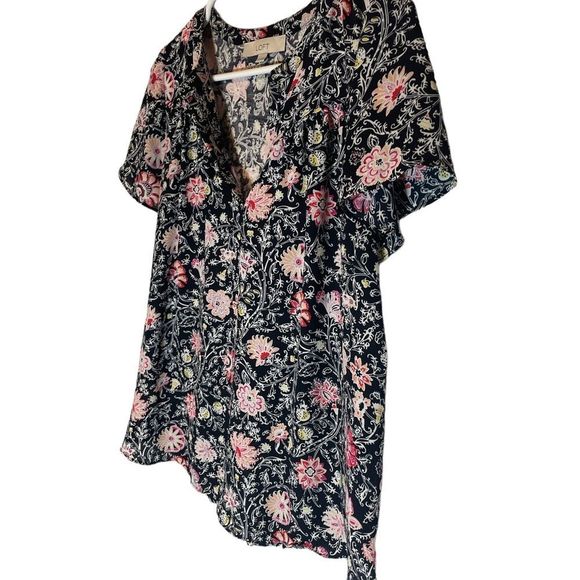 Loft short sleeve floral Vneck blouse small - Picture 4 of 8